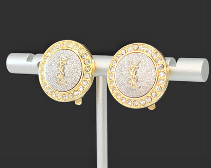 Yves Saint Laurent Yves Saint Laurent ・Gold & Silver Color, Rhinestones, Logo Mark, Earrings, 10.5g Earrings