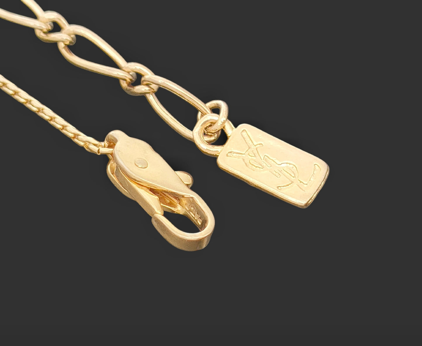 Yves Saint Laurent Yves Saint Laurent - Gold & Black Color - Rhinestone - Logo Design, Pendant - Necklace - 7.25g Necklace