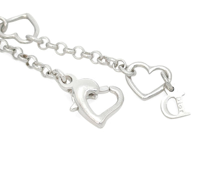Dior Dior Silver Color Heart & Rhinestones Logo Necklace 6.2g Necklace