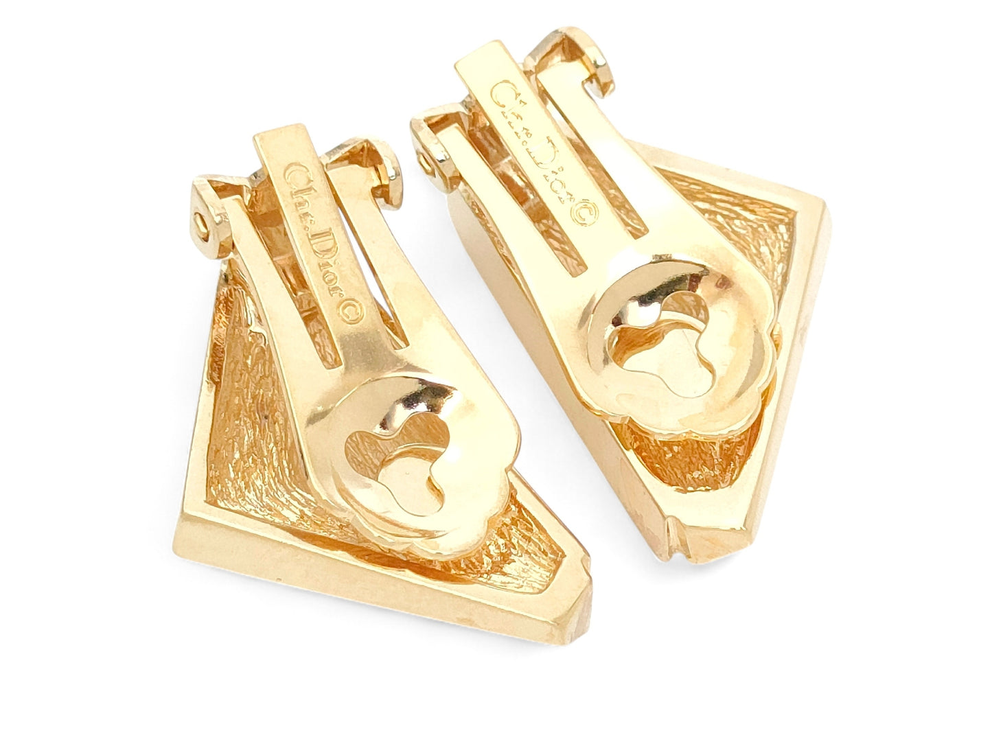 Dior Christian Dior, Gold Color, Rhinestones, Onyx, Triangle Design, Earrings, 10.8g Earrings