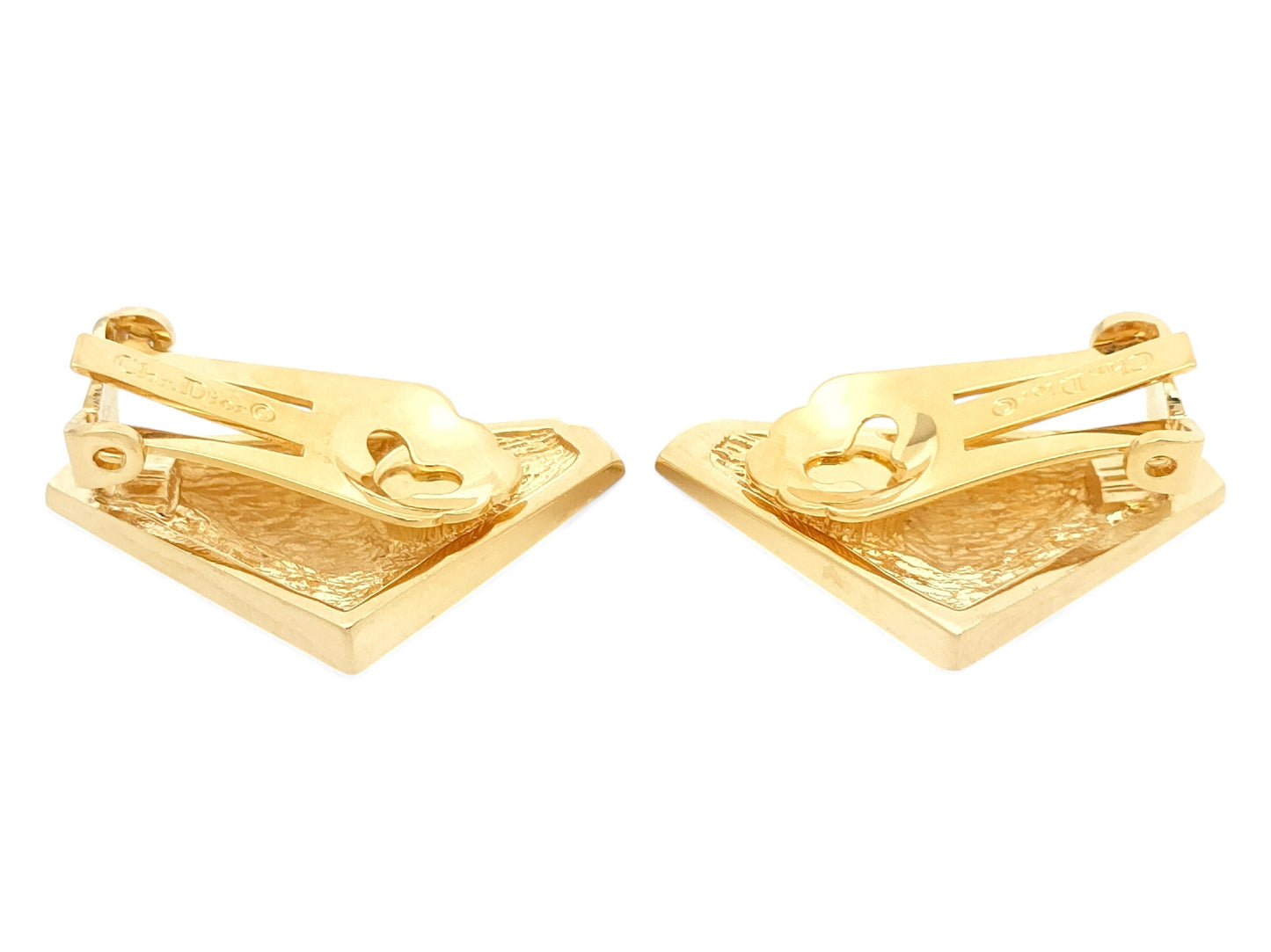 Dior Christian Dior, Gold Color, Rhinestones, Onyx, Triangle Design, Earrings, 10.8g Earrings