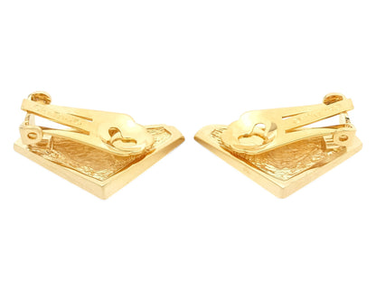 Dior Christian Dior, Gold Color, Rhinestones, Onyx, Triangle Design, Earrings, 10.8g Earrings