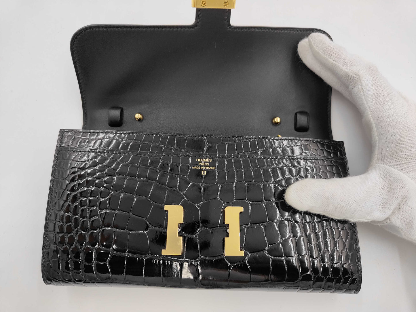 HERMES Constance Togo Alligator Black Gold Fittings with Protective Seal K Engraved Shoulder Bag