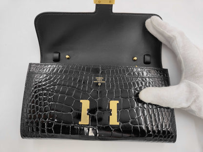 HERMES Constance Togo Alligator Black Gold Fittings with Protective Seal K Engraved Shoulder Bag