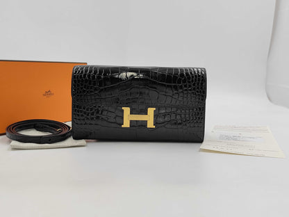HERMES Constance Togo Alligator Black Gold Fittings with Protective Seal K Engraved Shoulder Bag