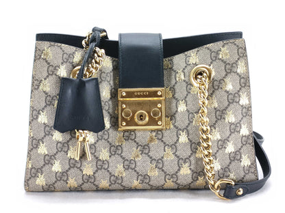 GUCCI GG Supreme GG Supreme Padlock BEE Chain Tote Bag Shoulder Bag