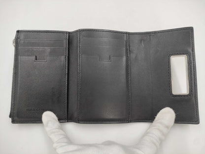 BOTTEGA VENETA Tri-Fold Wallet Goat Skin RFID Tag Black Wallet