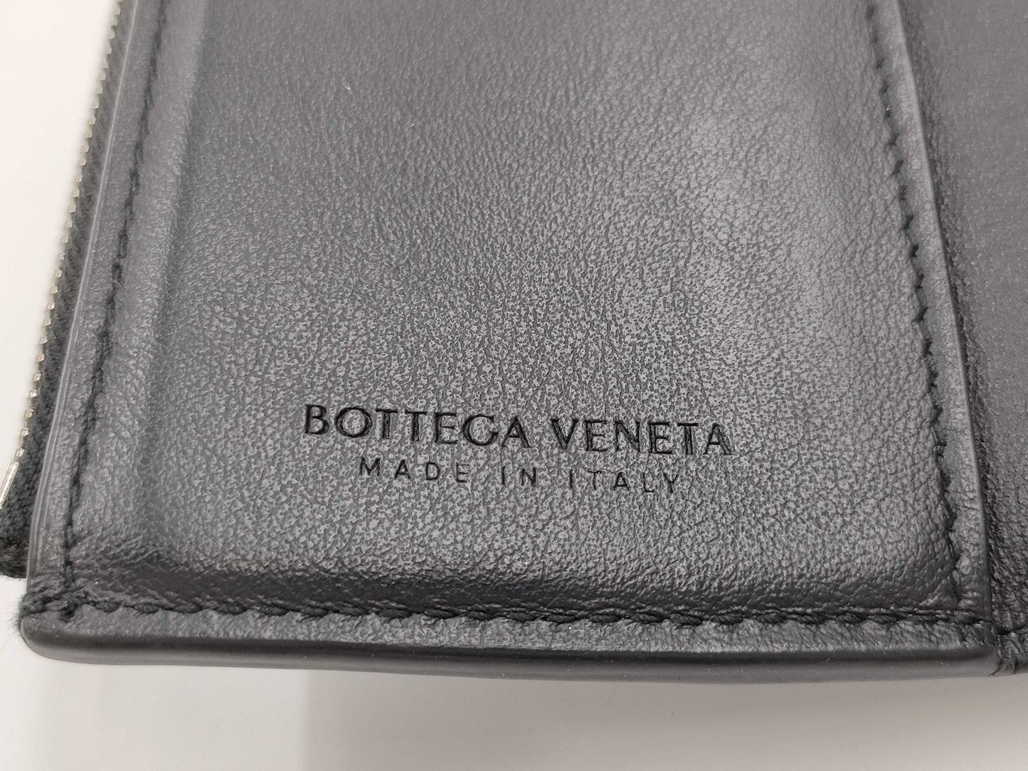 BOTTEGA VENETA Tri-Fold Wallet Goat Skin RFID Tag Black Wallet