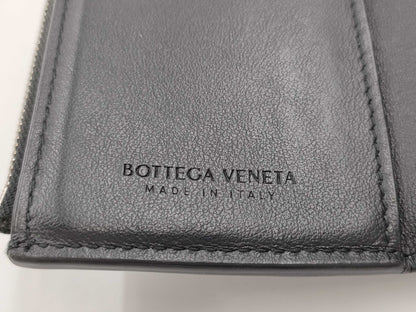 BOTTEGA VENETA Tri-Fold Wallet Goat Skin RFID Tag Black Wallet