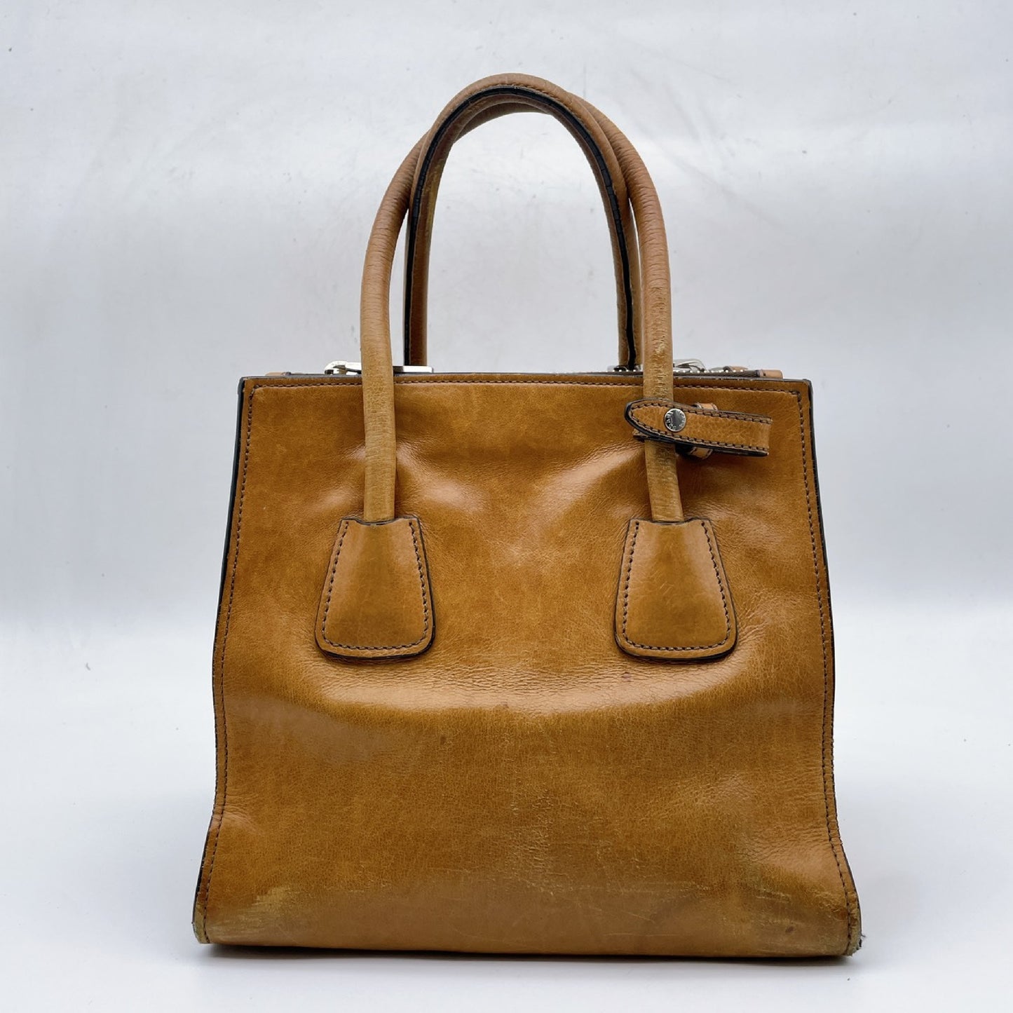 PRADA Leather Triangle Logo Tote Bag Handbag