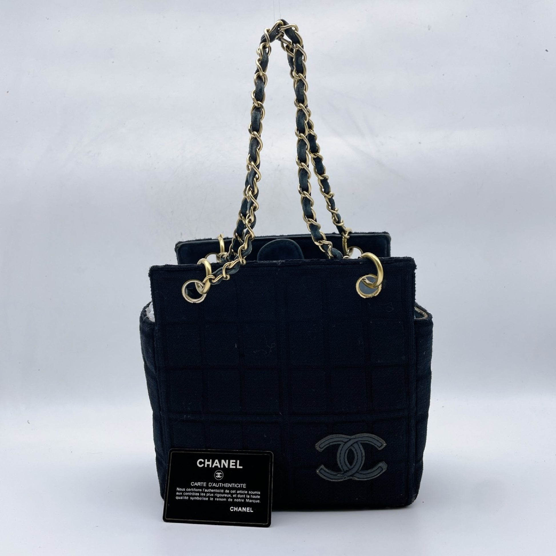 CHANEL Chocolate Bar Cotton Chain Shoulder Handbag