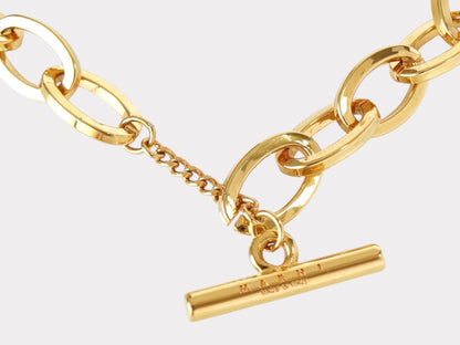 MARNI Logo Chain Necklace Gold with Storage Bag Necklace