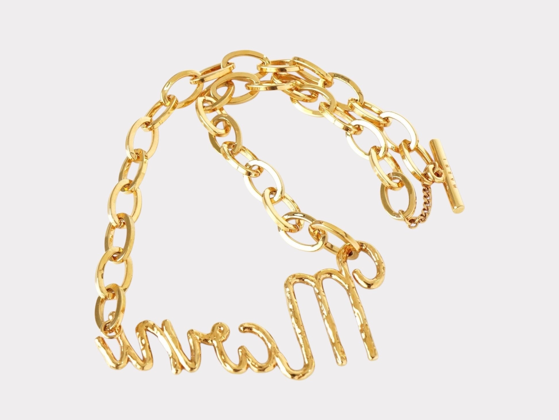 MARNI Logo Chain Necklace Gold with Storage Bag Necklace
