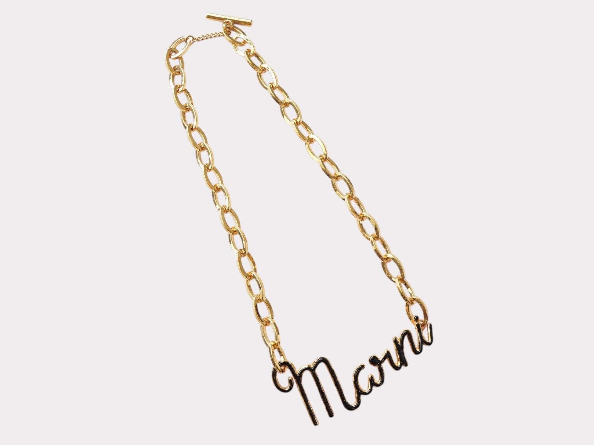 MARNI Logo Chain Necklace Gold with Storage Bag Necklace