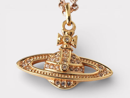 Vivienne Westwood Orb Rhinestone GP Pink Gold Necklace