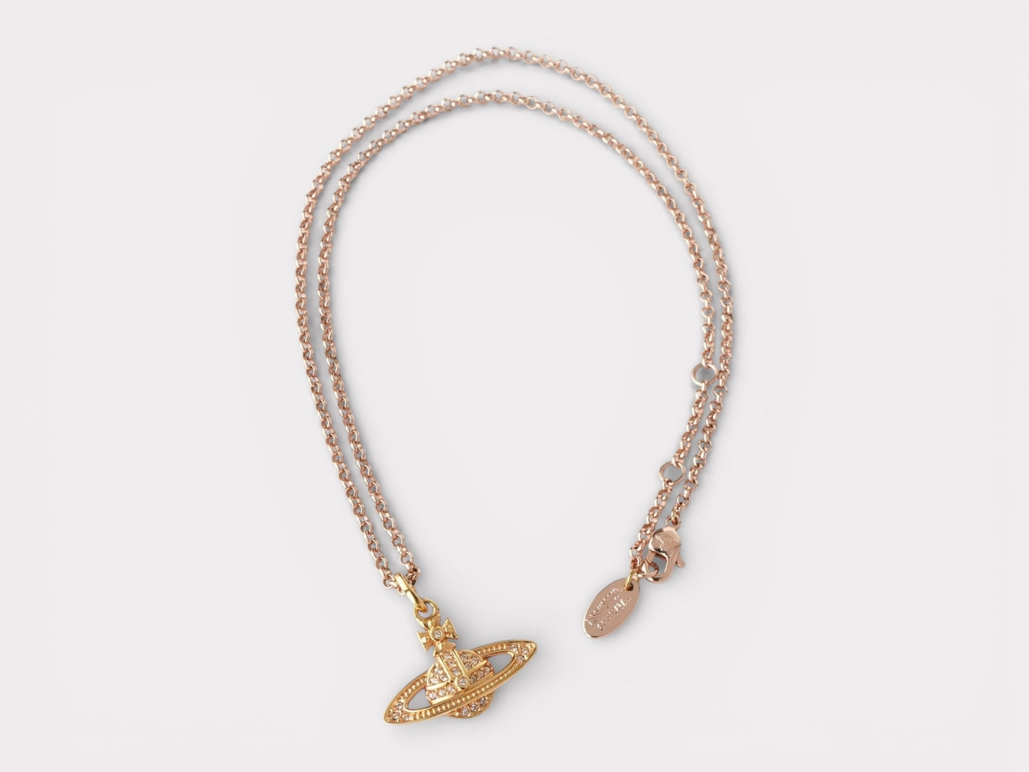 Vivienne Westwood Orb Rhinestone GP Pink Gold Necklace