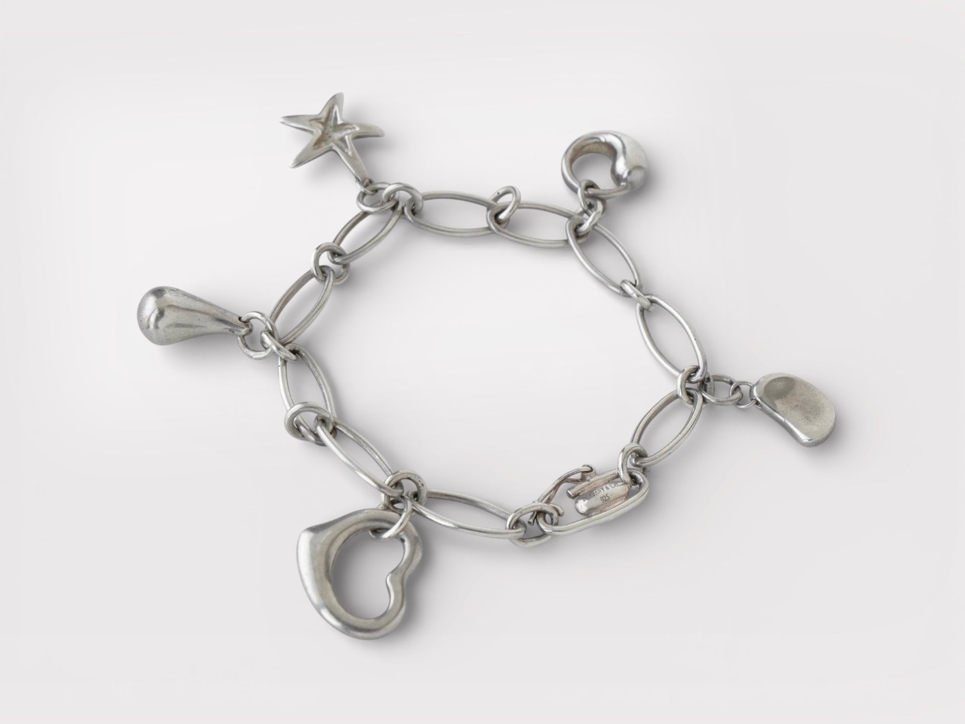 Tiffany&Co. Elsa Peretti Open Heart Teardrop Bean Sirius Star Bird 5P Silver 925 Bracelet Bangle