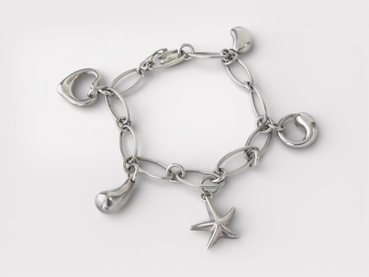 Tiffany&Co. Elsa Peretti Open Heart Teardrop Bean Sirius Star Bird 5P Silver 925 Bracelet Bangle
