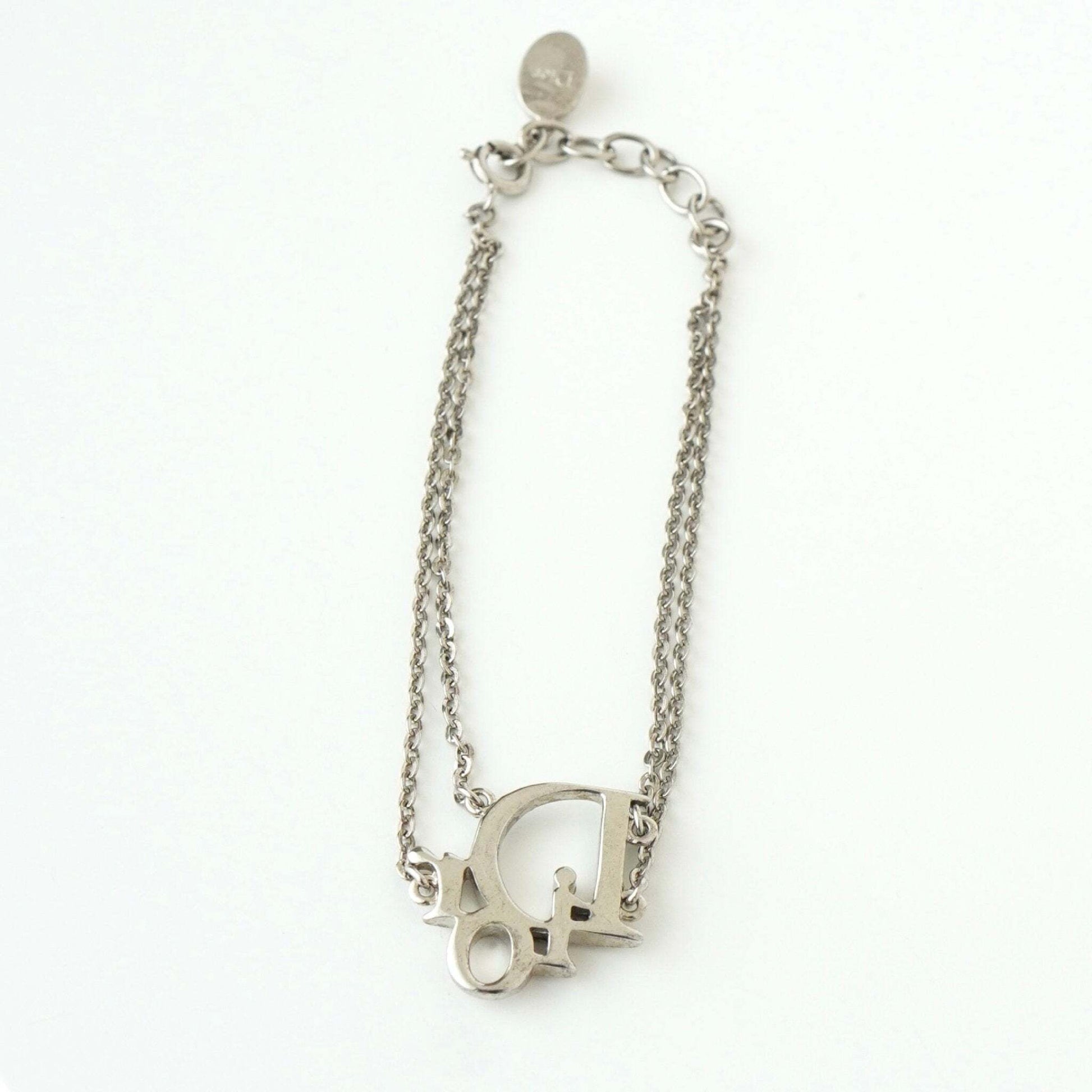 Dior Christian Dior Dior Logo Rhinestone Silver Bracelet Bangle