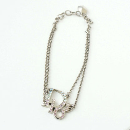 Dior Christian Dior Dior Logo Rhinestone Silver Bracelet Bangle