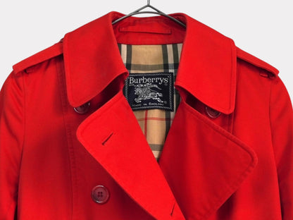 Burberrys 1990s Vintage Trench Coat Nova Check Lined Women's Red Coat