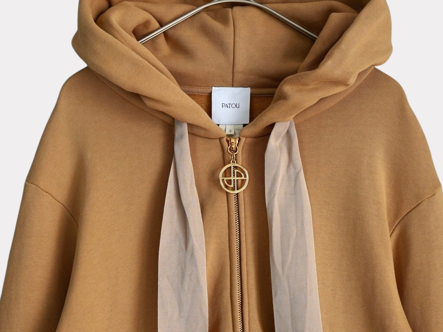 PATOU Patou Back Logo Ribbon Full Zip Hoodie Camel S Tops