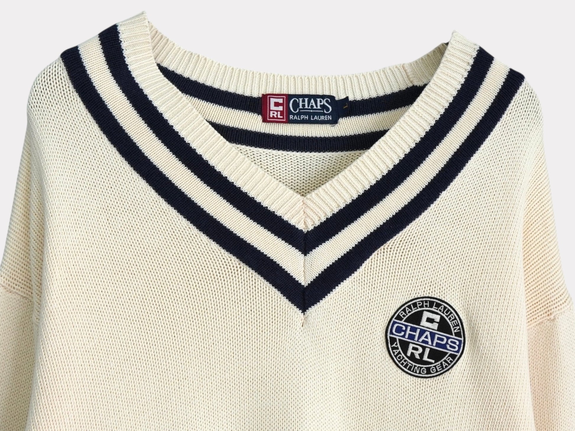 CHAPS RALPH LAUREN Chaps Ralph Lauren Childen Knit Ivory Logo Patch Size L Jacket