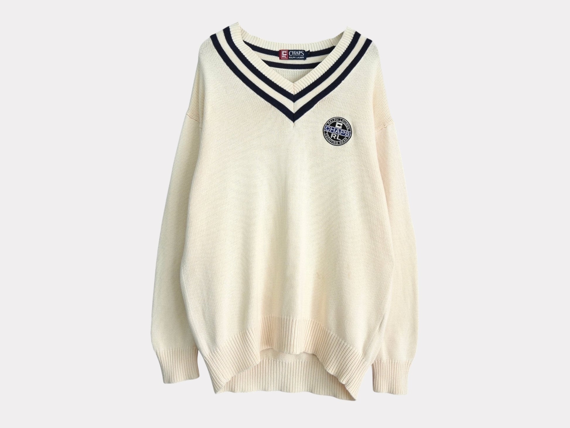 CHAPS RALPH LAUREN Chaps Ralph Lauren Childen Knit Ivory Logo Patch Size L Jacket