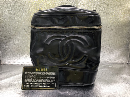 CHANEL Coco Mark Vertical Unclear Seal Guarantee Card with Charm Patent Leather Black Vanity Bag