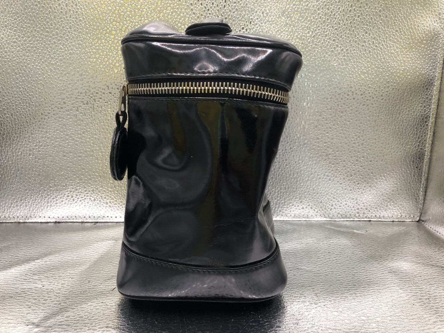 CHANEL Coco Mark Vertical Unclear Seal Guarantee Card with Charm Patent Leather Black Vanity Bag