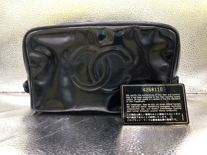CHANEL Cocomark Patent Leather Black Pouch with Guarantee Card