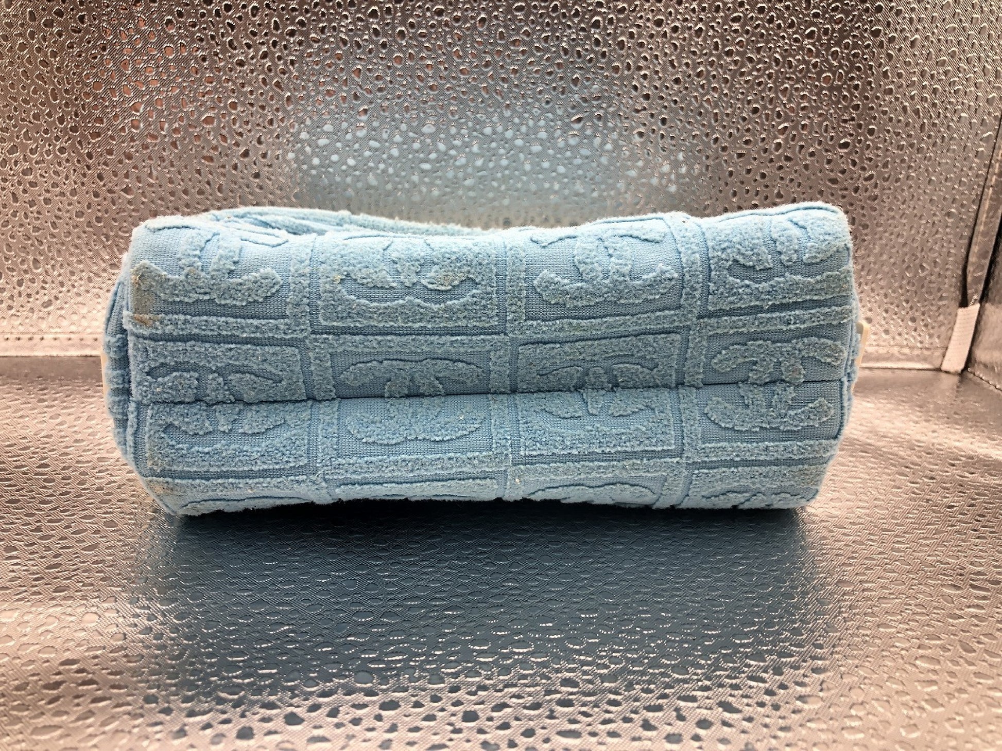 CHANEL Sportline Cocomark Cosmetics with Seal 7592628 Pile Fabric Light Blue Pouch