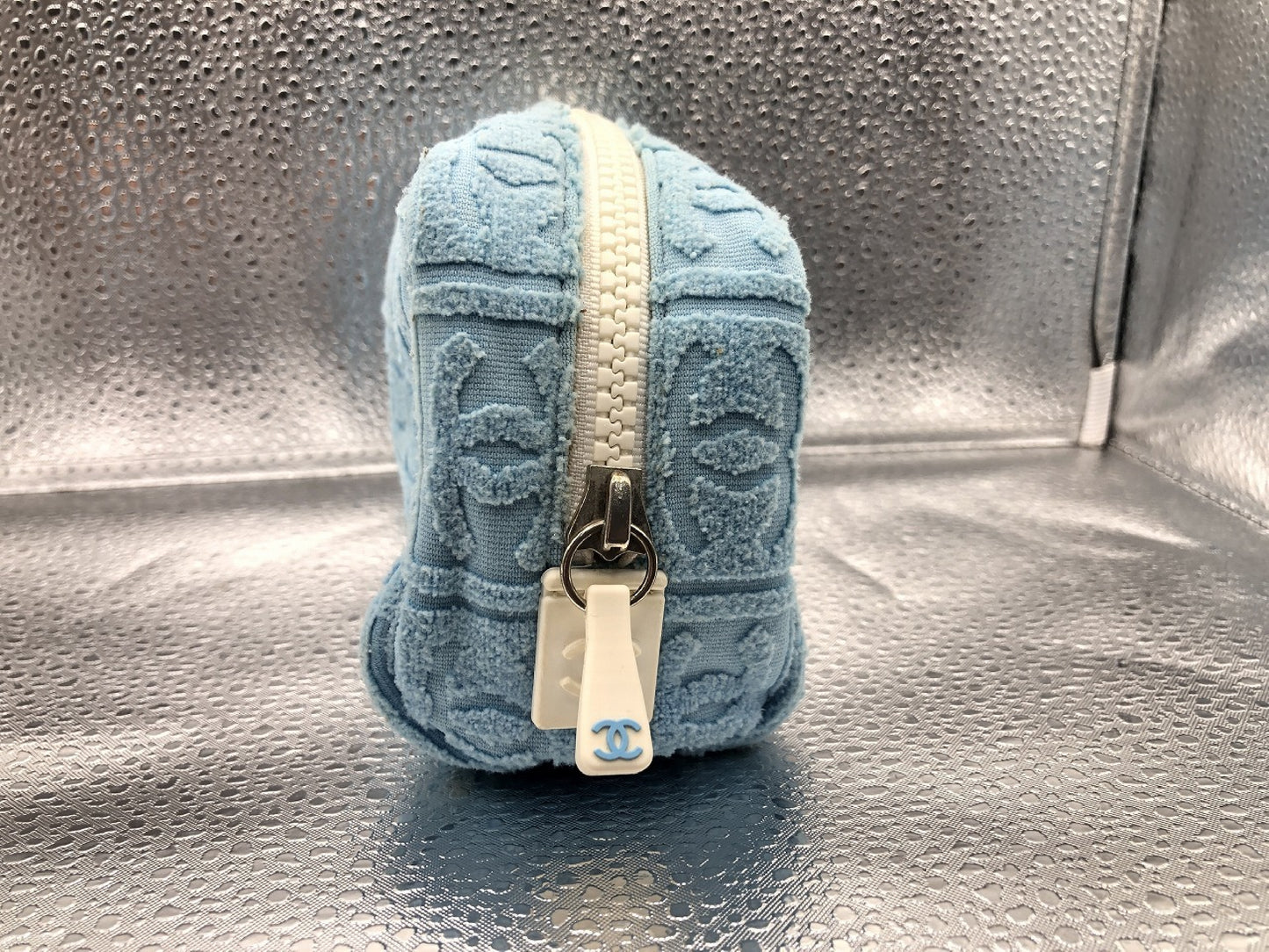 CHANEL Sportline Cocomark Cosmetics with Seal 7592628 Pile Fabric Light Blue Pouch