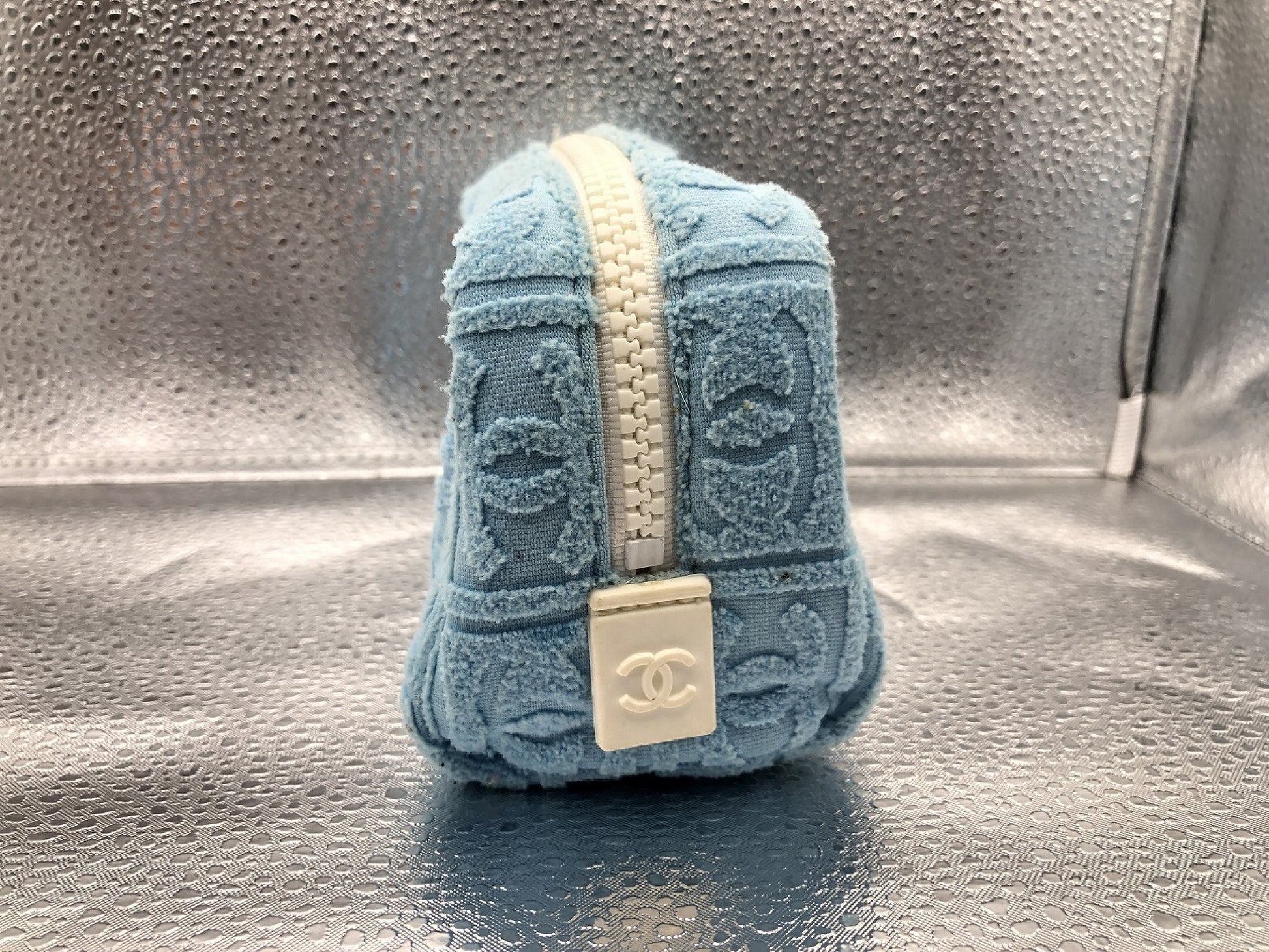 CHANEL Sportline Cocomark Cosmetics with Seal 7592628 Pile Fabric Light Blue Pouch