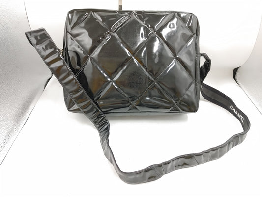 CHANEL Matlasse Seal 4147101 Patent Leather Black Shoulder Bag