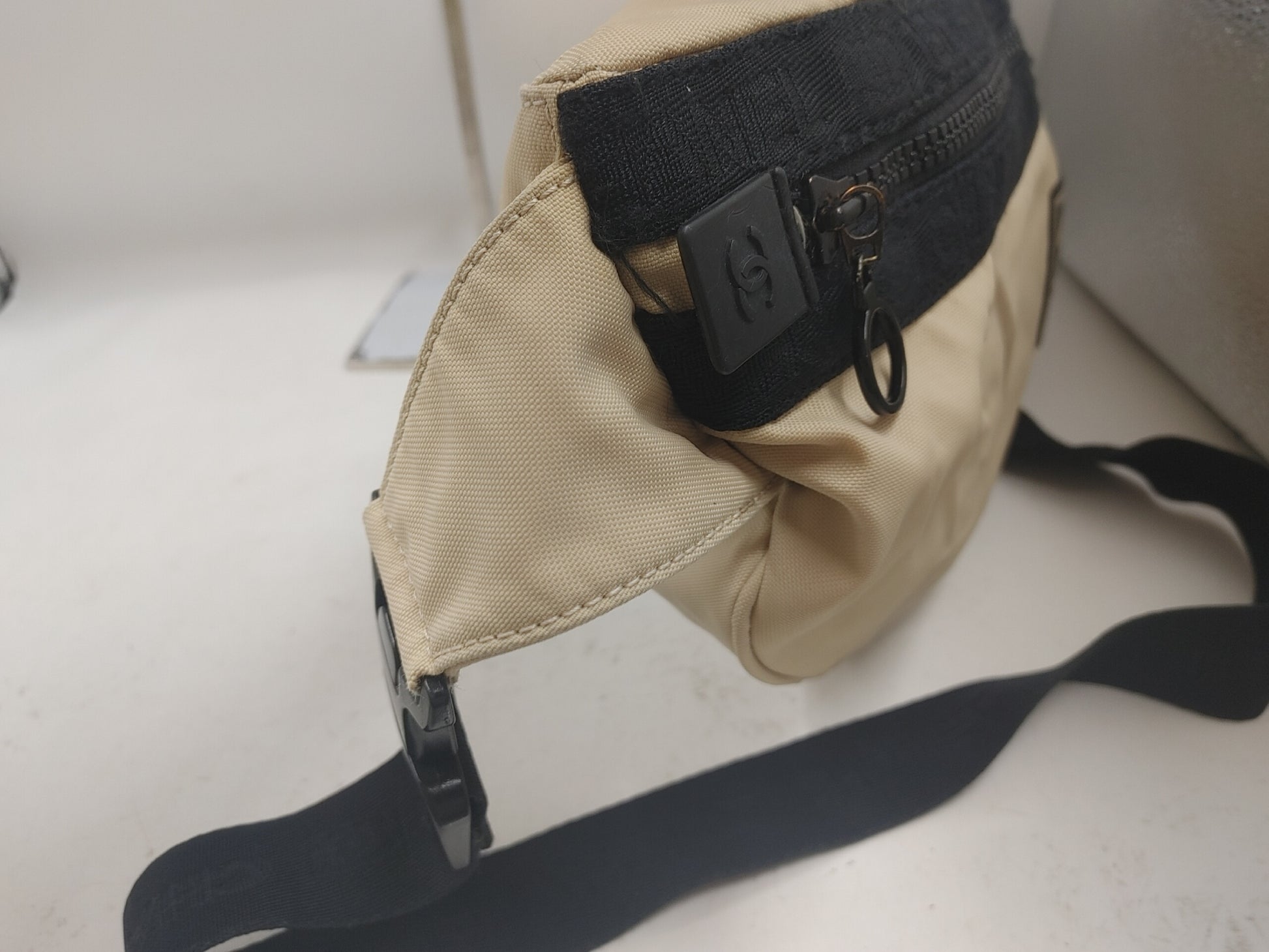 CHANEL Sportline Coco Mark Seal Mark Nylon Off-White x Black Waist Bag