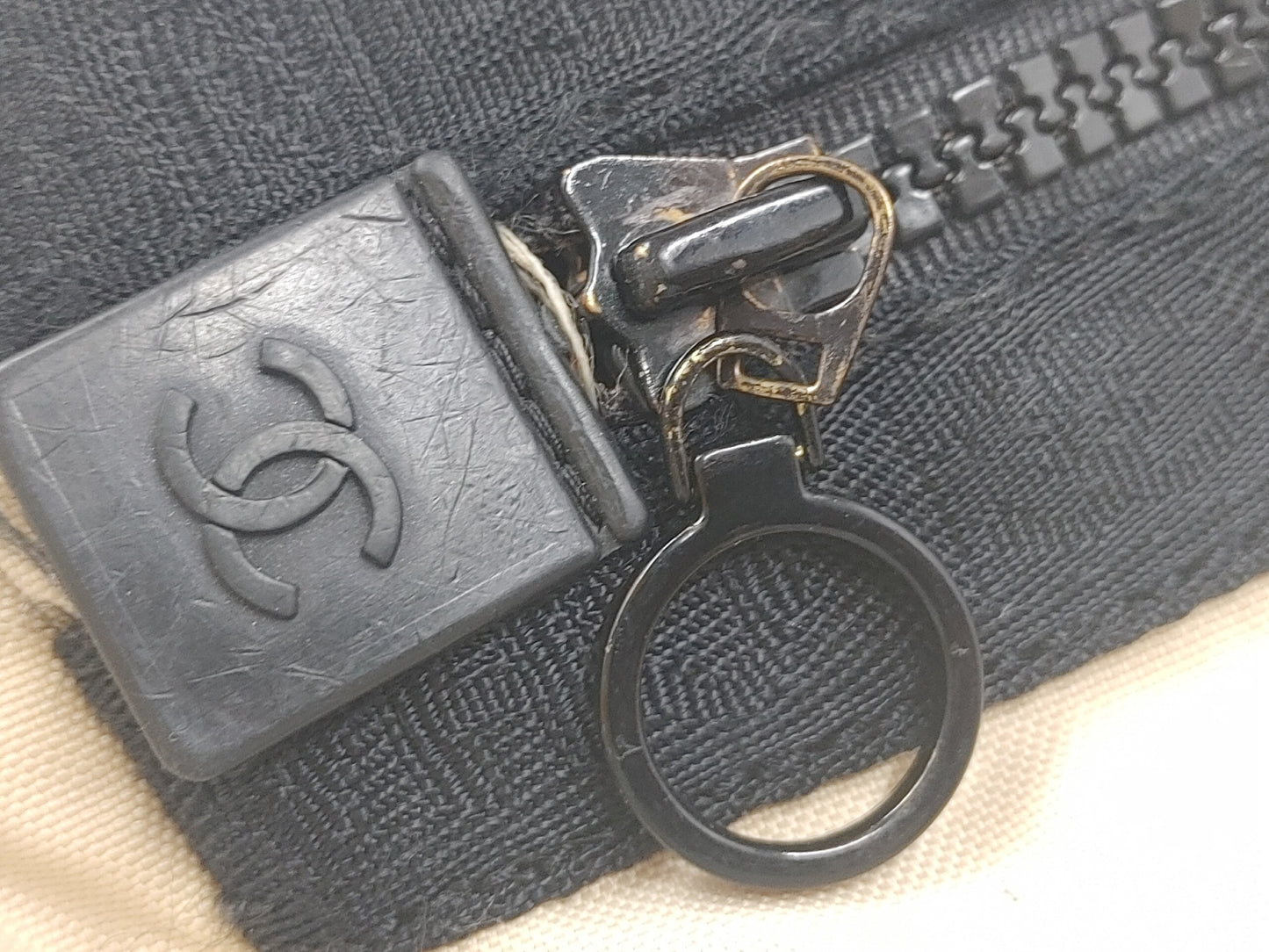 CHANEL Sportline Coco Mark Seal Mark Nylon Off-White x Black Waist Bag