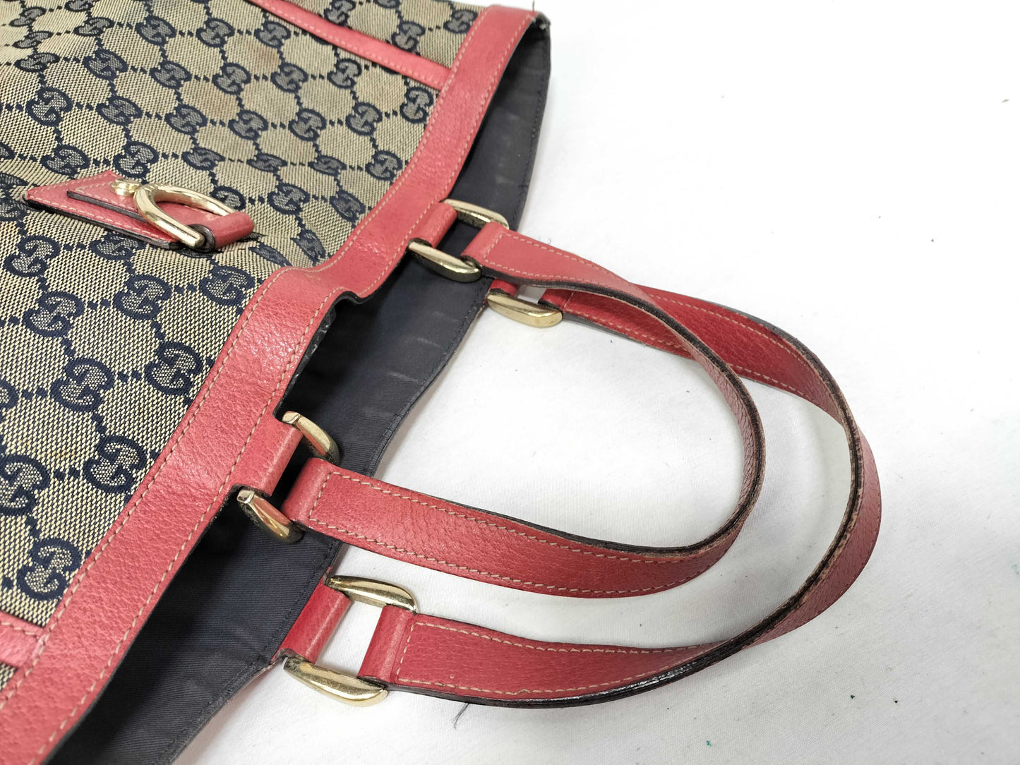 GUCCI GG Canvas Gucci 130739 Tote Bag Abbey Line GG Canvas Red Beige Tote Bag