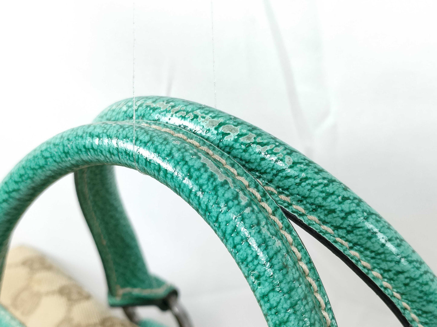 GUCCI Gucci 113009 Handbag GG Canvas Beige Emerald Green Handbag