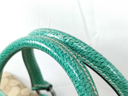 GUCCI Gucci 113009 Handbag GG Canvas Beige Emerald Green Handbag