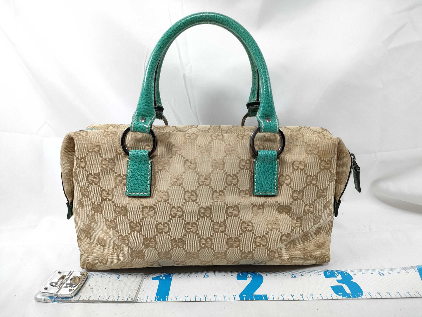 GUCCI Gucci 113009 Handbag GG Canvas Beige Emerald Green Handbag