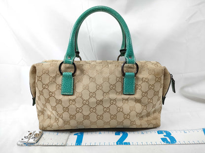 GUCCI Gucci 113009 Handbag GG Canvas Beige Emerald Green Handbag