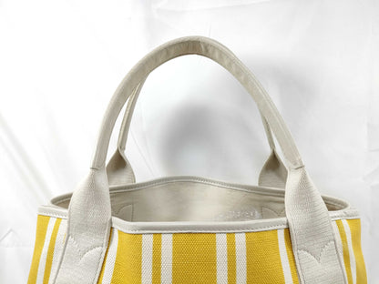 BALENCIAGA 339933 Navy Cabass Handbag Canvas Leather Yellow White Handbag
