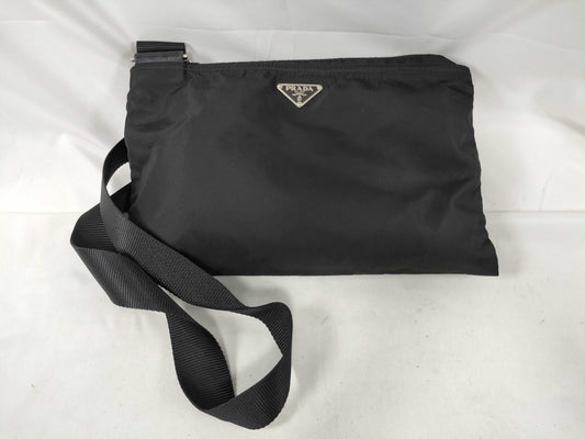 PRADA Shoulder Bag Triangle Plate Nylon Black Black Shoulder Bag