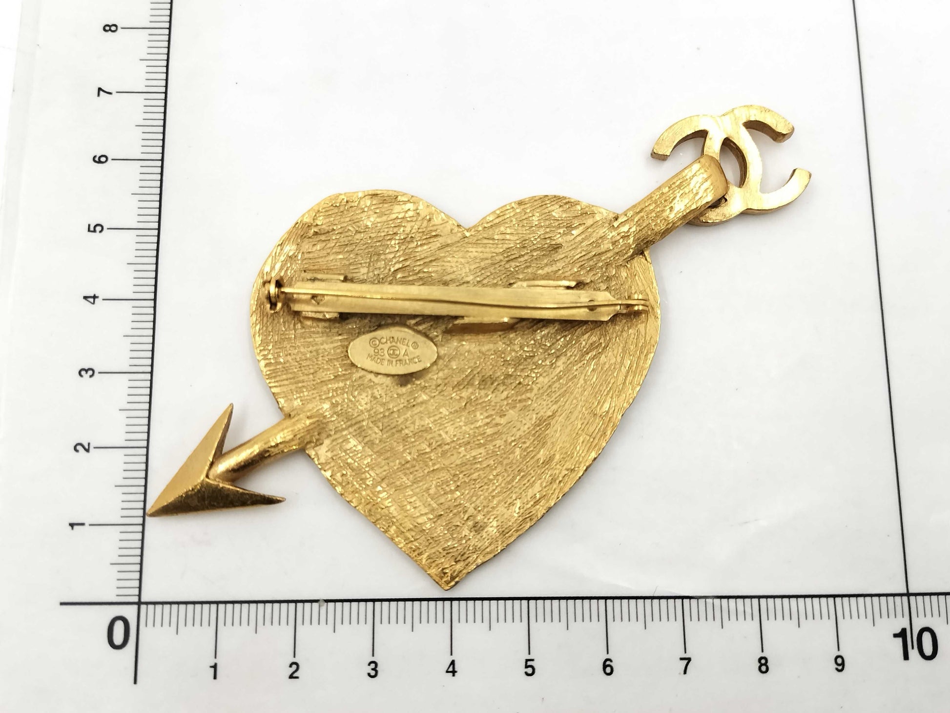 CHANEL 93A Brooch Heart Arrow Cocomark GP Gold Brooch