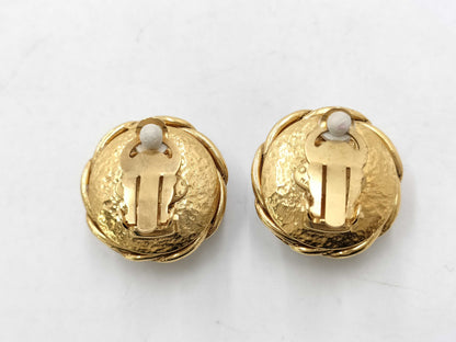 CHANEL 95P Faux Pearl Cocomark GP Gold Earrings