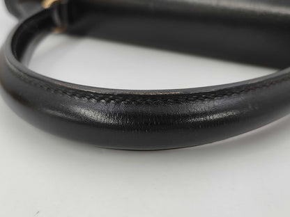 HERMES Kelly 28 Box Calf Black Gold Fittings Inseam 〇T Engraved Handbag