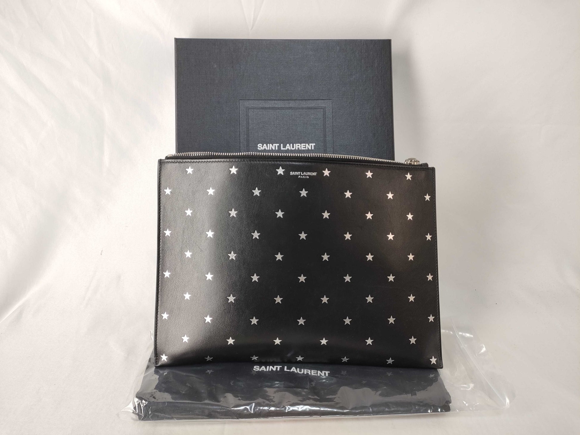 SAINT LAURENT Star Leather Clutch Bag Black Clutch Bag