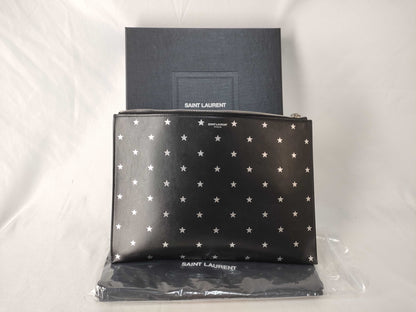 SAINT LAURENT Star Leather Clutch Bag Black Clutch Bag