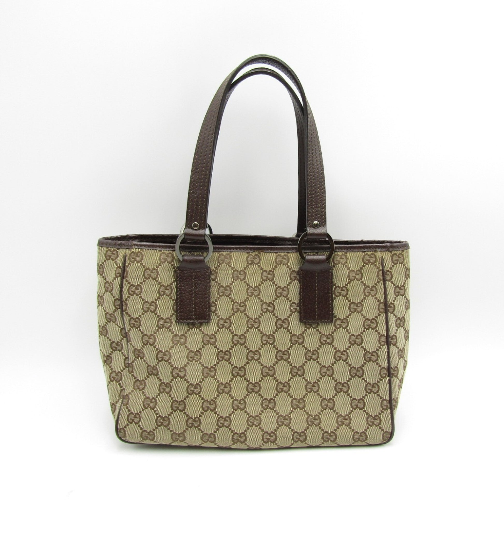 GUCCI GG Canvas Leather 113019 S Hardware Brown Tote Bag